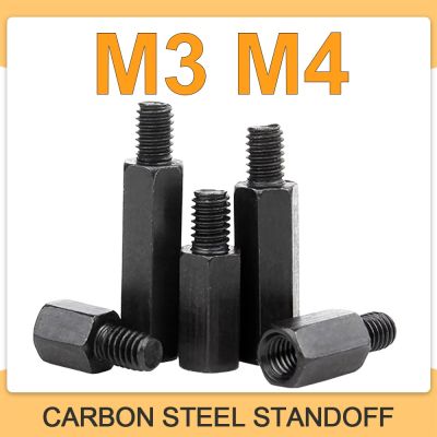 M3 M4 Motherboard PCB Standoff Spacer Pillar Hex Stud Iron Isolation Chassis Connection Support Column Screw Black Carbon Steel Nails  Screws Fastener