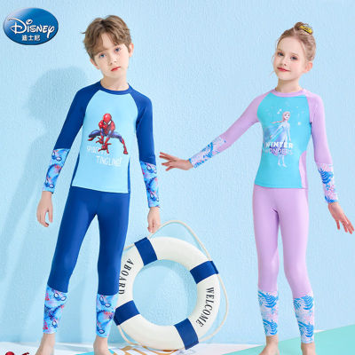ชุดว่ายน้ำสำหรับเด็ก Disney Disney Disney เด็กหญิงเด็กชาย2023ฤดูร้อนสไตล์ใหม่แขนยาวแยกขนาดกลางแว่นกันแดดสำหรับเด็กมืออาชีพ