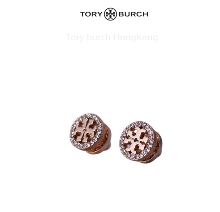 Tory Burch Hongkong] Tory Burch Earrings Tory Burch European And American  Round Hollow Logo Diamond-Set Simple Female Tb Earrings | Lazada