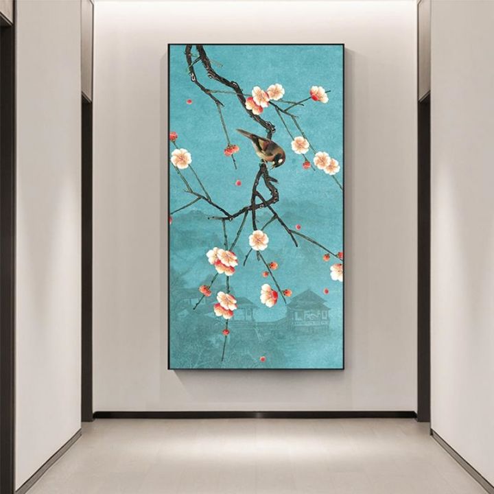 แปะก๊วยจีนดอกไม้นกผ้าใบภาพวาดที่สวยงามพืชใหญ่โปสเตอร์-n-พิมพ์นามธรรมศิลปะภาพผนังสำหรับห้องนั่งเล่นห้องครัว