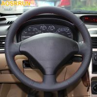 Black Leather Hand-stitched Car Steering Wheel Cover For Peugeot 307 2001-2008 307 SW 2005-2008 Steering Wheels Accessories