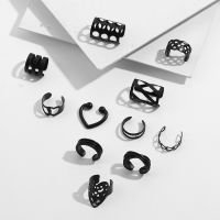 Unisex Black Ear Cuff Non Piercing Fake Cartilage Clip-on Earring Set for Women Men Earclips Punk Gothic Jewelry Gift