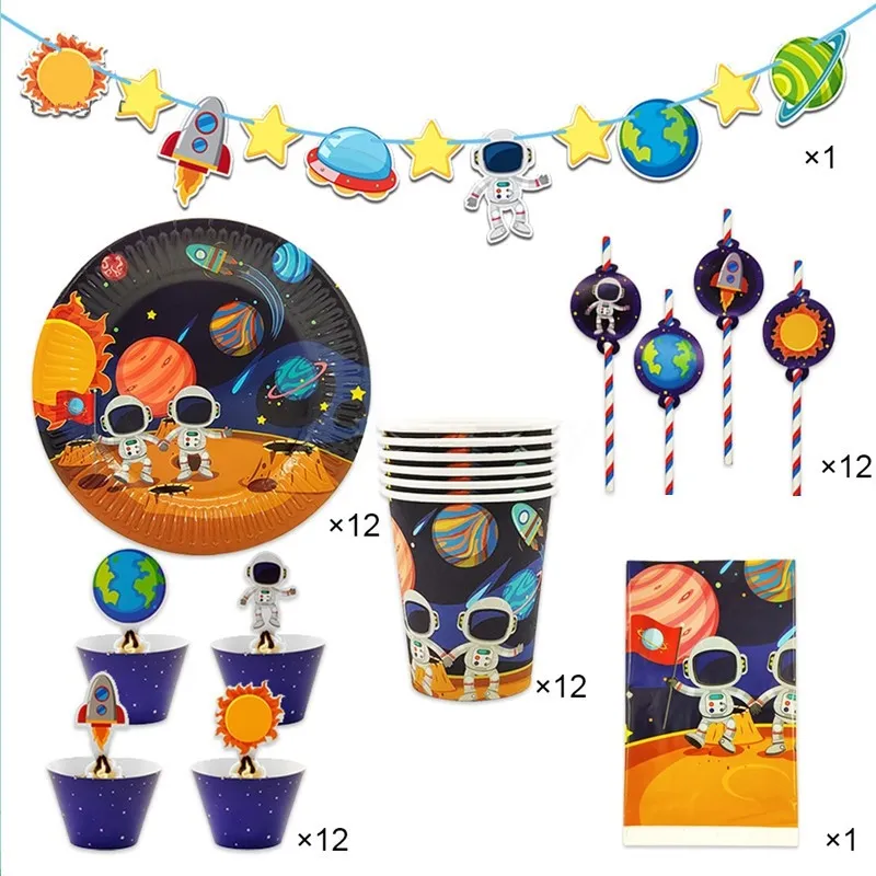☂✽ 50pcs Cartoon Astronaut Galaxy Theme Party Festive Decor Paper Plates  Cups Banner Tablecloth Straws | Lazada Singapore