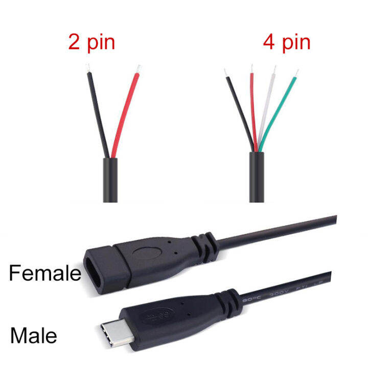 qkkqla-2pin-4pin-wire-usb-2-0-type-c-male-female-plug-extension-welding-type-usb-c-diy-repair-cable-charger-connector