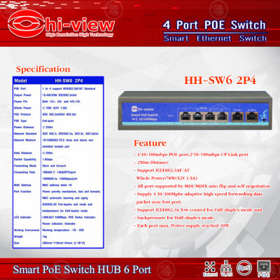 Hi-view Smart PoE Switch HUB 6 port รุ่น HH-SW6 2P4
