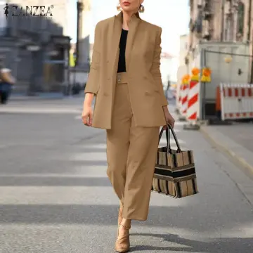 Cm.yaya Elegant Women Blazer + Pants Suit Matching Two 2 Piece Set