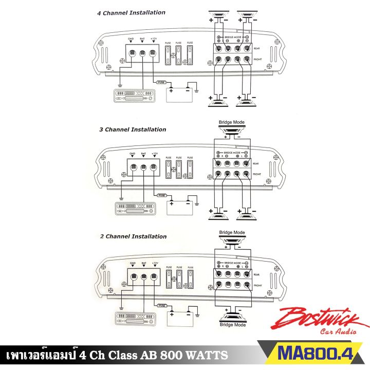 เพาเวอร์แอมป์-bostwick-รุ่นbos-ma800-4-ขับลำโพงคู่หน้า-หลังรถยนต์-ลำโพงแกนร่วม-แยกชิ้นเสียงดี-คุ้มราคา-กำลังขับ-800watts-เสียงดี-คุ้มเกินราคา