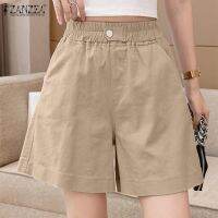 【มีไซส์ใหญ่】Womens Summer Shorts Wear High Waist Cover The Thighs To Show Thin All-match Loose Five Points Casual Wide-leg Pants