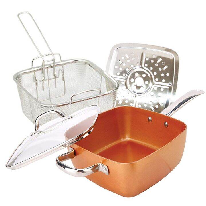 Yes.shop 4 In 1 Copper Square Pan Non-stick Frying Pan Deep Frying Pan ...