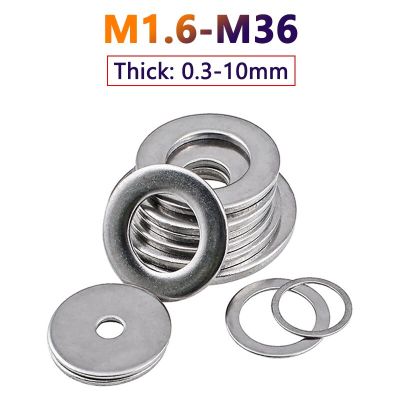 M1.6-M36 304 Stainless Steel Gasket Metal Screw Flat Washer Large Thick Thin Meson Round Plain M2 M2.5 M3 M4 M5 M6 M8 M10 M24 Nails  Screws Fasteners