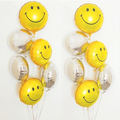 6pcs Yellow Smiley Foil Balloons 18inch Round Smile Playground Park Baby Shower Ballon Toys Wedding Birthday Party Decorations Balloons
