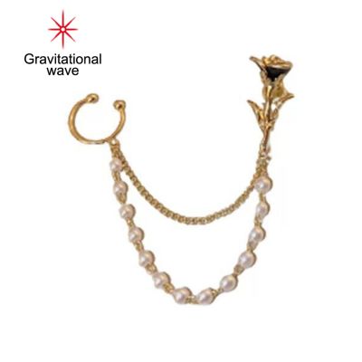 Gravitational Wave 1 Pc Lady Ear Clip Rose Shape High-End ดอกไม้องค์ประกอบเลียนแบบ Pearl Black Rose ต่างหูสำหรับ Prom