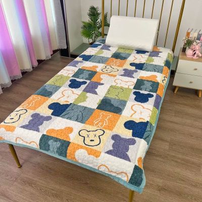 【Ready】🌈 Student dormitory milk velvet bed cover single piece thickened quilted velvet blanket sheet girls blanket winter warm sofa cushion