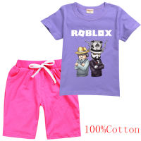 Ro-Bloxs กางเกงขาสั้นชุดแขนสั้นเด็กชายฤดูร้อนสาเหตุเสื้อยืดผ้าฝ้าย100% สาวเสื้อผ้าการ์ตูนเด็กเด็ก2ชิ้นวอร์ม8793