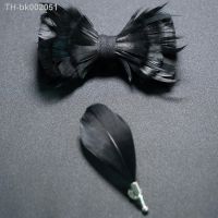 ▤₪ New Luxury Wedding Bow Tie for Men Classic Black Pre-tied Bowtie brooch Set Party feather Butterfly Knot Gift Man Accessories