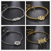 Teamer Stainless Steel Bracelet for Women Goddess Charms Pentagram Moon Wicca Jewelry Magic Pendant Pentacle Witch Amulet Gifts