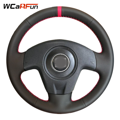 WCaRFun DIY Hand-stitched Black Artificial Leather Car Steering Wheel Cover for Seat Ibiza 2004 2006