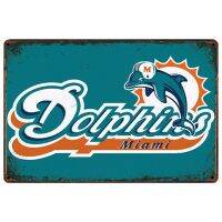 Miami Dolphins ป้ายโลหะดีบุกโฆษณาชนบท Wall Art Decor 4OUR