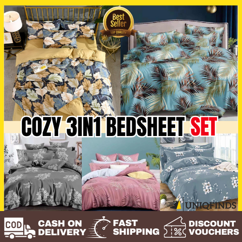 UniqFinds Cozy 3IN1 Bedsheet Set with 2pcs Pillow Case HighQuality