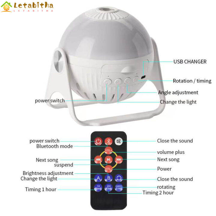 letabitha-เครื่องฉายรูปดาวท้องฟ้าจำลอง7-in-1-ไฟกลางคืนรีโมทคอนโทรลแบบใช้ร่วมกันได้บลูทูธปรับได้360องศาสำหรับของตกแต่งห้องเด็ก