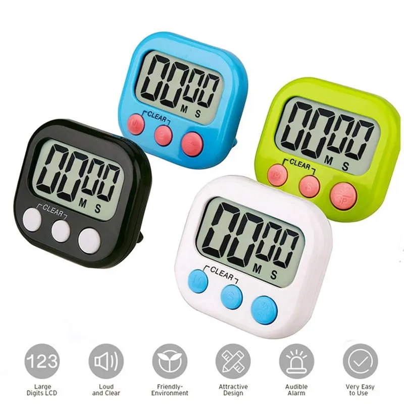 2 Pack Digital Kitchen Timer for Cooking Big Digits Loud Alarm Magnetic  Backing Stand Cooking Timers for Baking White