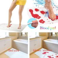 【cw】Halloween Gifts Blood Bath Mat Color Changing Sheet Turns Red Wet Horror Bloody Footprints Shower Car Bathroom Non-slip Rug