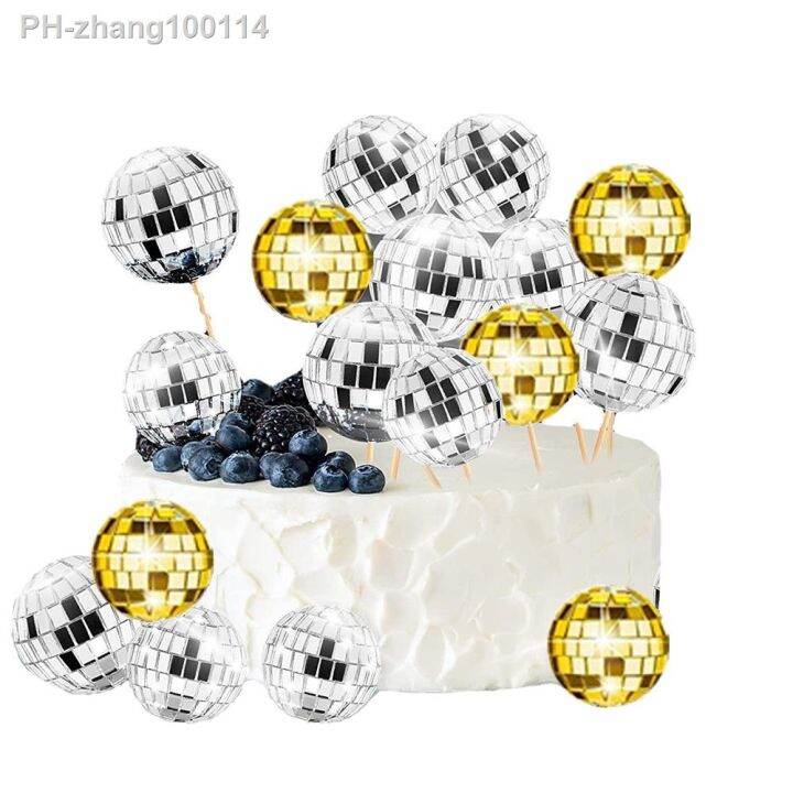 12pcs Mirror Ball Cake Decoration Disco 70's 80 Retro Dance Disco