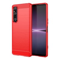 สำหรับ Sony Xperia 1 V คาร์บอนไฟเบอร์เนื้อลายขนแปรง TPU เคสโทรศัพท์ (สีแดง) (มีในสต็อก)