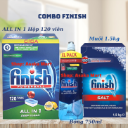 Combo rửa chén Finish Hộp 120 viên ALL IN 1 Hộp Muối 1,5kg