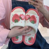 2022 New Couple Spring and Summer Models Home Fashion Sweet Strawberry Mute Slippers Japanese Linen Sandals Slippers Home