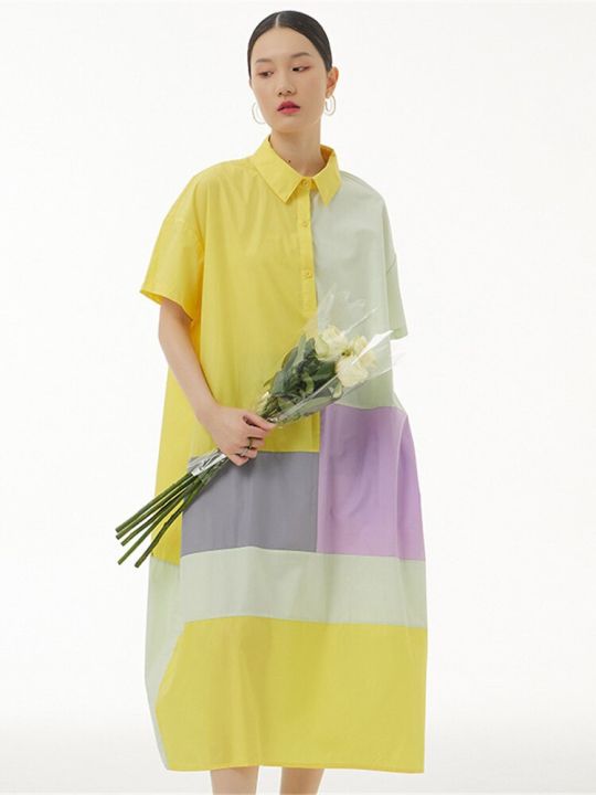 xitao-dress-color-block-casual-fashion-women-shirt-dress