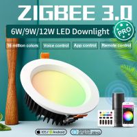 GLEDOPTO ZigBee 3.0 Smart RGBCCT Ceiling Downlight Pro 6W/9W/12W Work With Alexa Echo Plus SmartThings App/Voice/Remote Control