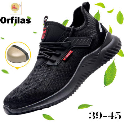 Orfilas ⚡รองเท้าประกันแรงงานระบายอากาศสำหรับผู้ชาย, รองเท้าทำงานป้องกันการกระแทกและเจาะทะลุ, รองเท้านิรภัยแบบทอกันลื่นสำหรับไซต์ก่อสร⚡