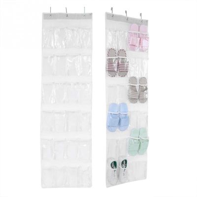 【YF】 24 Pockets Over The Door Shoe Storage Bag With 3 Hooks Clear Hanging Shoes Closet Toiletries Laundry Items Bags