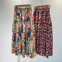 Summer miscellaneous LOOK! Oil painting colorful floral elasticated high-waisted skirt French slim A-line swing skirt