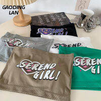 Gaodinglan High Streetwear พิมพ์ที่ไม่มีสายหนังผู้หญิงถังสั้นสไตล์หน้าอก Pad Camis Bottoming Wrapping Tops ฤดูร้อน