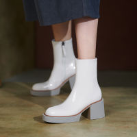 2021 New White Winter Women Shoes Genuine Leather Women Boots Platform Chunky Boots Women Solid Women Shoes High Heel Boots