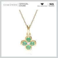 Gemondo จี้ทองคำ 9K ประดับมรกต (Emerald) และเพชร (Diamond) ทรงดอกไม้ล้อมสไตล์คลาสสิก (ไม่รวมสร้อย)
