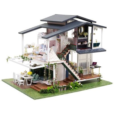 23New New DIY Big Monet Garden Doll House Wooden Model Miniature Building Furniture Miniature Action Figure 3D Manual Toy For Children
