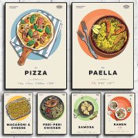 World Cuisine Poster Aesthetics Pizza Ramen Food Wall Art Mural Kawaii Room Decor Home Kitchen Decoration Retro Canvas Paintin S