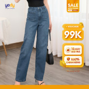 Quần jeans nữ YODY ống suông rộng, lưng cao tôn dáng