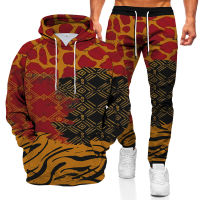 Leopard Print Autumn New 3D Printing Mens Hooded Sweater Suit Mens Sportswear Long-sleeved Mens Clothing Suits Hoodies Sets