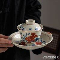 【hot】✳☸ 175ml Jingdezhen Antique Sancai Cover Cup Large Set Household Hand-painted Kung with