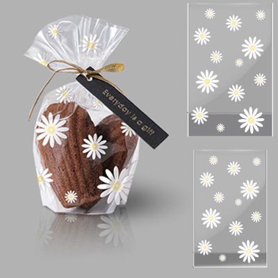 50/100PCS Daisy Plastic Biscuit Bags Cookies Candy Packaging Transparent Bag for Wedding Birthday Party Baking DIY Gift Wrapping Gift Wrapping  Bags