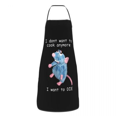 I Dont Want To Cook Anymore I Want To Die Bib Apron Adult Women Men Chef Tablier Cuisine for Kitchen Cooking Cute Mouse Painting