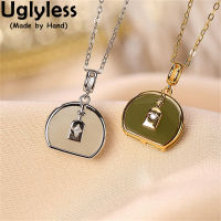 Uglyless Arch Shape Natural Jade Jewelry Sets for Women Real 925 Sterling Silver Necklace Earrings Zircons Crystal Star NO Chain