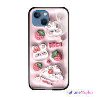 เคสแบบสามมิติสำหรับ Apple iPhone 15 Plus 15 Pro 15 Pro Max ลายกระต่ายสามมิติหรูหราปลอกนิ่มเคสกันกระแทกเคสโทรศัพท์กระจกเทมเปอร์เรียบ