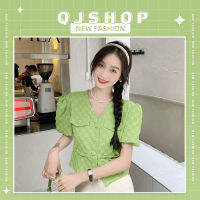 QJshop สินค้าแนะนำ ??เสื้อผ้าแฟชั่นสำหรับสุภาพสตรีเสื้อแฟชั่นสำหรับผู้หญิง เสื้อคอวีแขนสั้นกระดุมหน้าแขนตุ๊กตา ทรงน่ารักน่าเอ็นดู สาวๆสายหวานห้ามพลาดกับสินค้าชิ้นนี้ ‼️