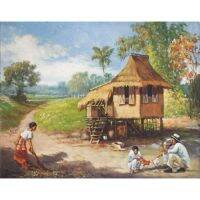 ใหม่ DIY5D เพชรภาพวาด "Pastoral Life Thatched House" วงกลมเพชรเย็บปักถักร้อยสติ๊กเกอร์ติดผนัง Home DecorCrafts