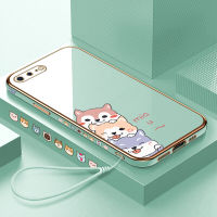 (คลังสินค้าพร้อม) เคสเคสมือถือสำหรับ iPhone 7 Plus 7 + / iPhone 8บวก8 + พร้อมฟรีสายคล้อง + การ์ตูนสุนัขเคสขอบสี่เหลี่ยมชุบฝาหลังนิ่ม